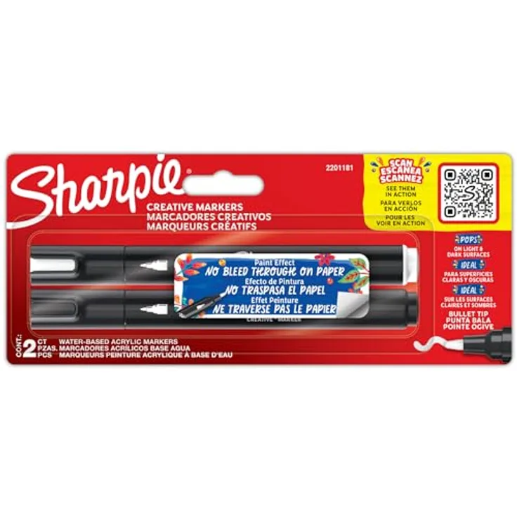 Sharpie Kreative Marker, Acrylmarker auf Wasserbasis mit Kugelspitze, 2 Stück in verschiedenen Farben