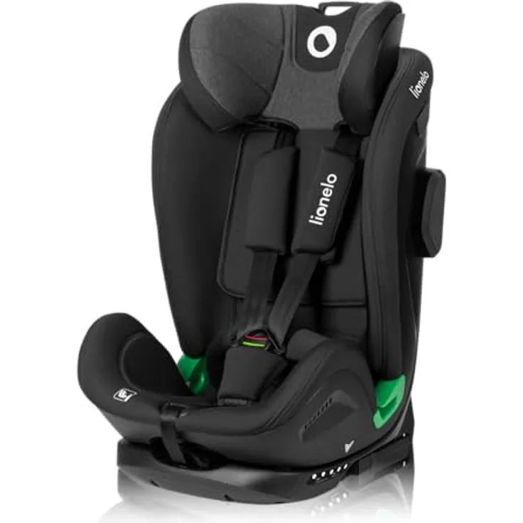 Lionelo Kindersitz Harper i-Size, mit Isofix und Top Tether, 76-150 cm, 5-Punkt-Gurt, verstärkter Seitenaufprallschutz, Black Carbon Grey