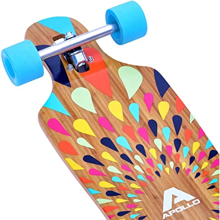 Apollo Longboard, Komplettboard mit Deck aus Bambus & Fiberglas, High-End mit ABEC 9 Kugellager, Flex 2 für Jugendliche und Erwachsene, Profi-Cruiser – Bild 5