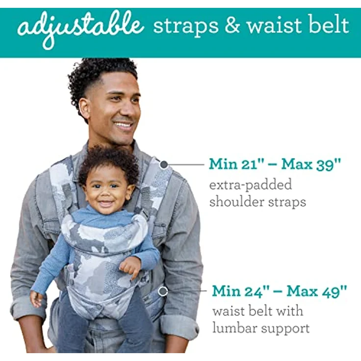Infantino BKids Babytrage Flip Advanced, Blue Camo, 4-in-1 Rückentrage für Babys von 3,6 - 14,5 kg mit verstellbarer Sitzbreite – Bild 3