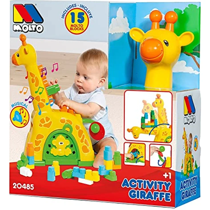 M MOLTO Activity Giraffe, Musikspielzeug mit 15 Aufbewahrungsblöcken und Melodien – Bild 4