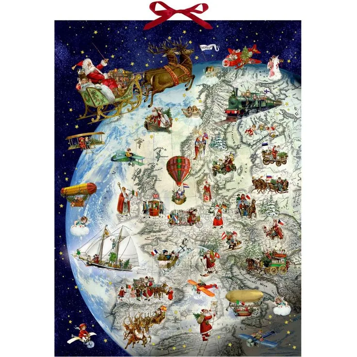 Coppenrath Verlag Der Dienstplan des Weihnachtsmanns, Wand-Adventskalender mit Glitter und Schleifenband, interaktive Entdeckungstour durch Weihnachtsbräuche