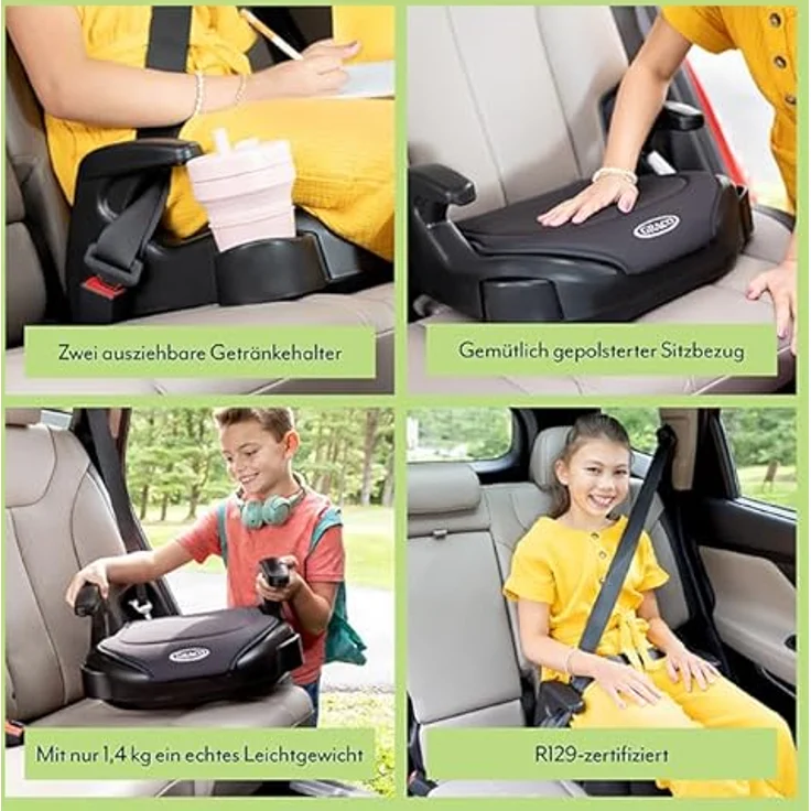 Graco Booster Basic R129 Autokindersitz, leicht und mit ausziehbaren Becherhaltern, blau – Bild 4