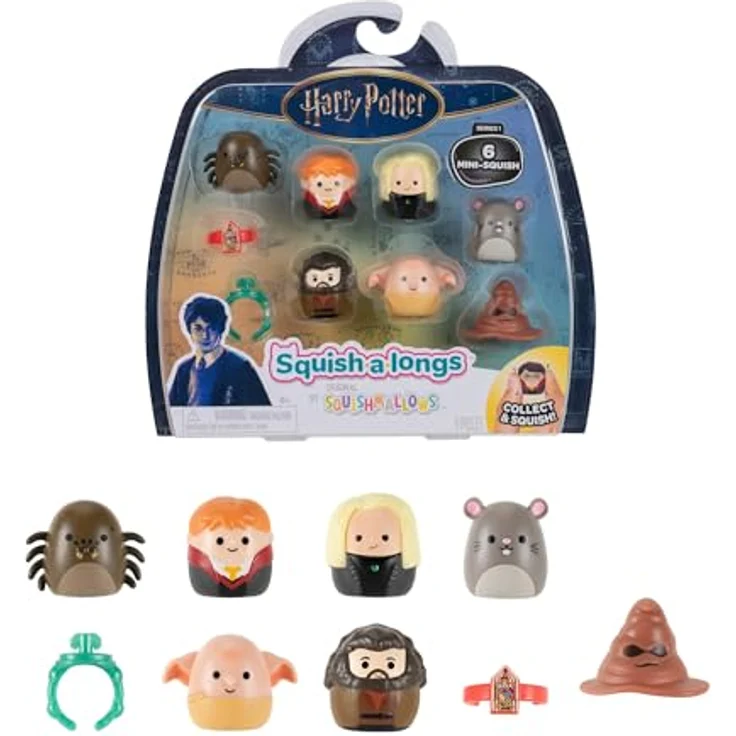Squishmallows Harry Potter Squish-a-longs, 9er Figuren-Set mit Ron Weasley, Dobby, Hagrid und Zubehör, für Kinder ab 6 Jahren – Bild 2
