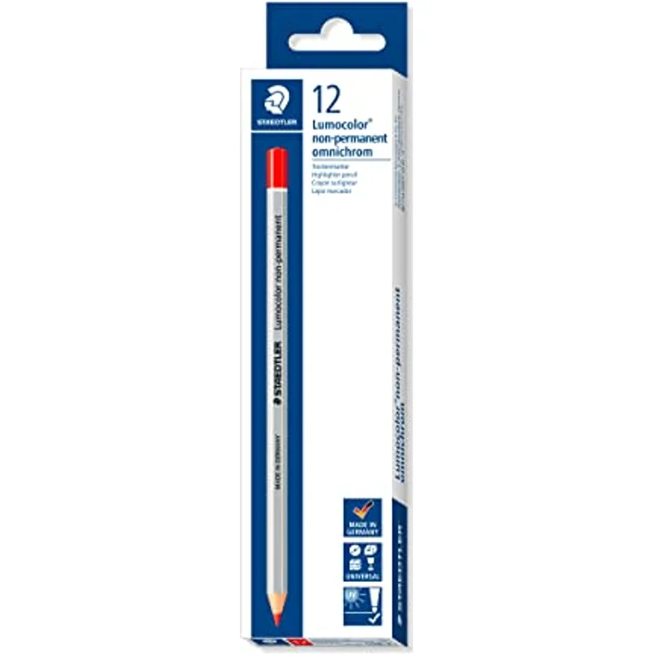 STAEDTLER 108-2 Lumocolor omnichrom Trockenmarker, 12 Stück im Kartonetui non-permanent, rot – Bild 1