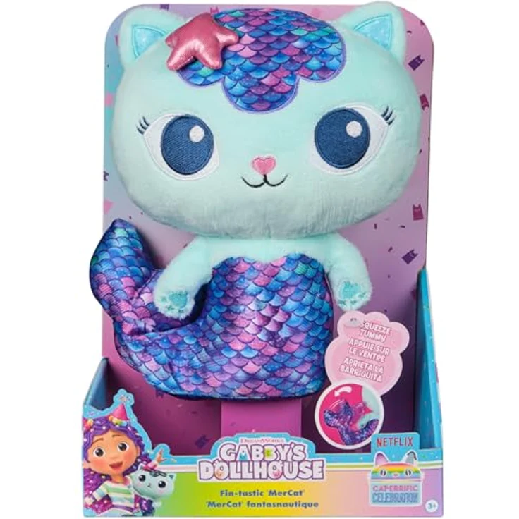 Gabby's Dollhouse Meerkätzchen MerCat, 25 cm Plüsch-Katze mit beweglicher Meerjungfrauenflosse, Premium Kuscheltier in Originalgetreuen Details, für Kinder ab 3 Jahren – Bild 2