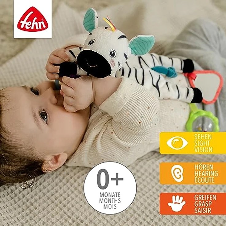 Fehn Greifspielzeug DoBabyDoo, Bean Bag Zebra, Motorikspielzeug mit Rassel, Quietsche und Spiegel für Babys ab 0 Monaten – Bild 2