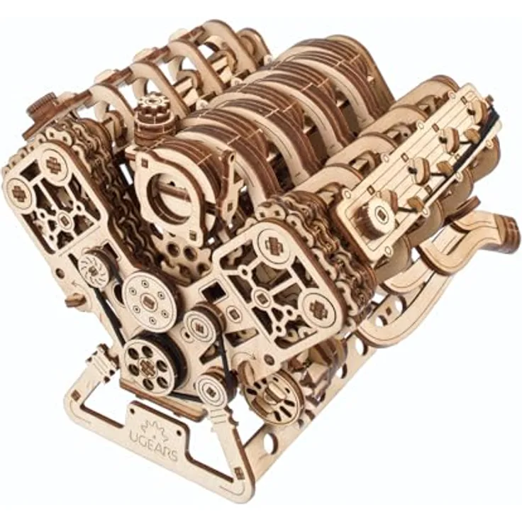 UGEARS V8 Motor Modellbausatz, 3D Holzpuzzle für Erwachsene, 776 Teile, USB-C-betriebener Elektromotor, DIY-Kit für Technik-Enthusiasten