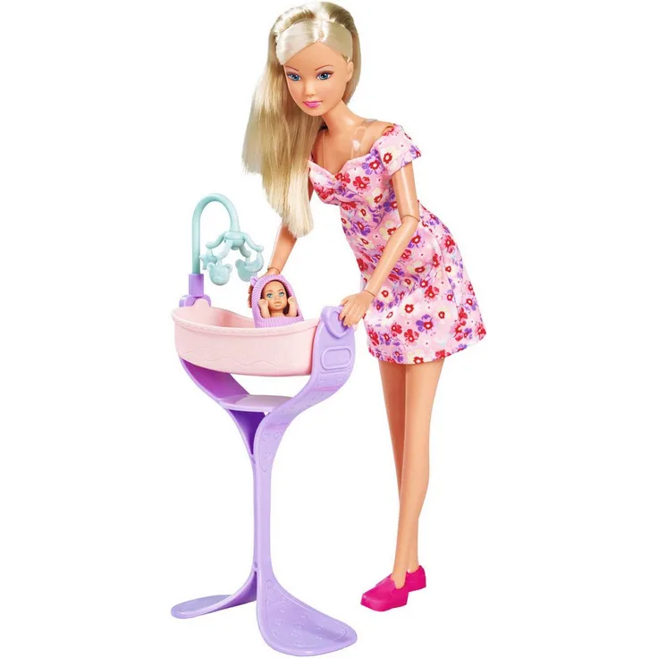 SIMBA Anziehpuppe Steffi Love, Hello Baby, mit wachsendem Bauch und Babybett