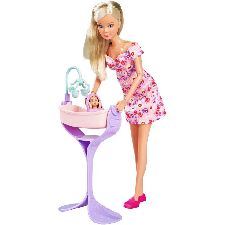 SIMBA Anziehpuppe Steffi Love, Hello Baby, mit wachsendem Bauch und Babybett – Bild 1