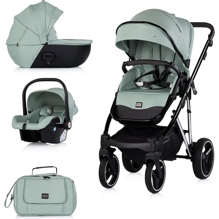Chipolino Kombikinderwagen 3 in 1 Imperium, inkl. Babyschale, Babywanne, Tasche und Korb, grün