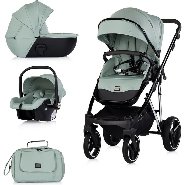 Chipolino Kombikinderwagen 3 in 1 Imperium, inkl. Babyschale, Babywanne, Tasche und Korb, grün