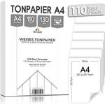 Tritart - Tonpapier Weiß A4 130g /m² I 110 Blatt festes Bastelpapier HOCHWERTIG I stabiles kreativ Zeichenpapier zum Basteln und Malen I Fester Zeichenkarton I DIY Tonzeichenpapier Weiß