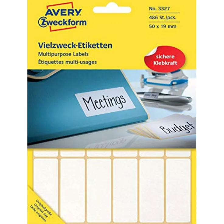 AVERY Zweckform Etiketten 3327, selbstklebend, weiß, 50,0 x 19,0 mm, 486 Stück – Bild 1