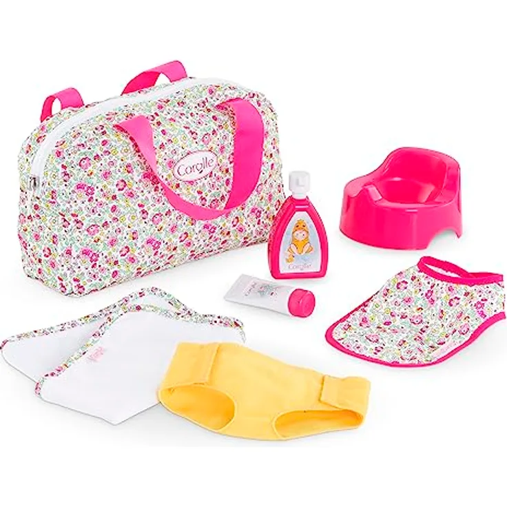 Corolle - Wickelzubehör-Set mit Blumenmotiv, 7 Zubehörteile, für Puppen 36 cm, ab 2 Jahren, 9000141540