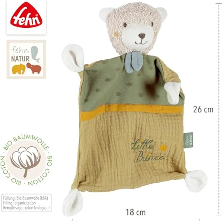Fehn Schmusetuch Bär Prince – Spielkamerad & Stofftier-Schnuffeltuch mit Bio-Baumwolle & individueller Bestickung – Bild 4