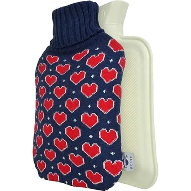Axion Wärmflasche mit Bezug, dunkelblauer Strick mit Herzen, 33 x 20 cm, ca. 2 Ltr., 100% Naturgummi - Preisvergleich – Bild 2