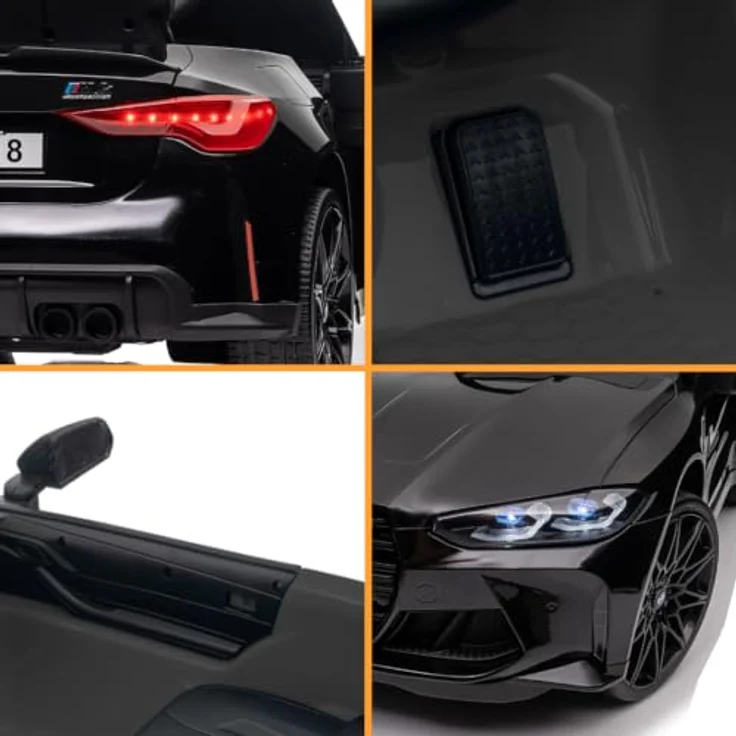Vrooomy Kinder Elektroauto BMW M4 Competition, 12V, schwarz, mit Fernbedienung, für 1 bis 5 Jahre, MP3-Player, Sicherheitsgurt, EVA-Gummireifen, 2 Motoren – Bild 4