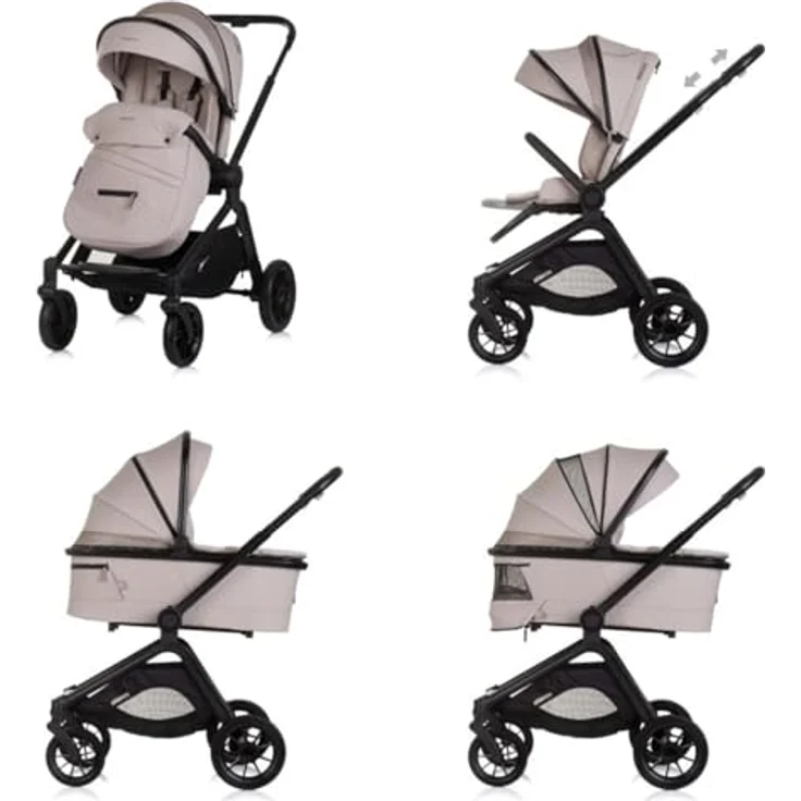 Chipolino Kombikinderwagen Magnum 3 in 1, Babywanne, Sportsitz, i-Size Babyschale, faltbar, Farbe: beige – Bild 4