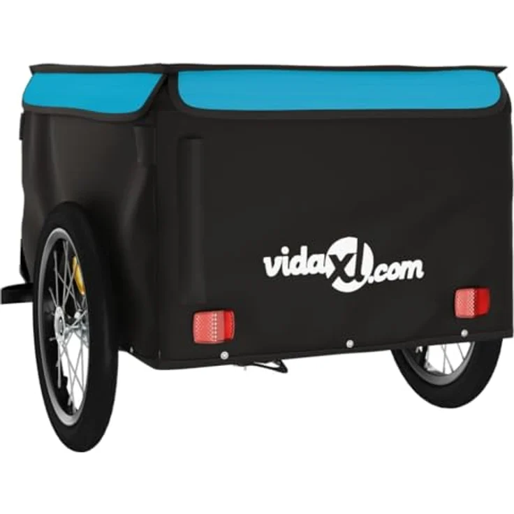 vidaXL Fahrradanhänger Schwarz und Blau 45 kg Eisen mit Sicherheitsflagge und cleverem Design – Bild 8