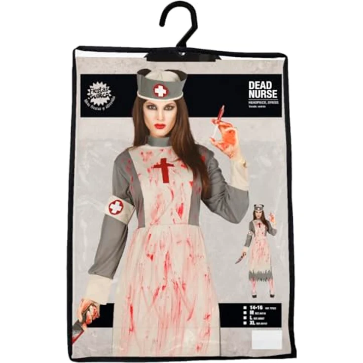FIESTAS GUIRCA Tote Krankenschwester Kostüm, Kleid und Haarschmuck für Erwachsene, Größe 44-46 (XL), in Grau und Beige für Halloween und Gruselfeiern – Bild 4
