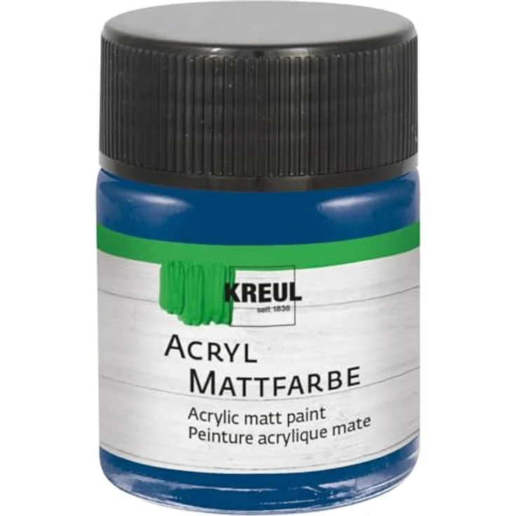 KREUL 643947 Acryl Mattfarbe, cremig deckend, schnelltrocknend auf Wasserbasis, für viele Untergründe geeignet, 50 ml Glas, dunkelblau – Bild 1