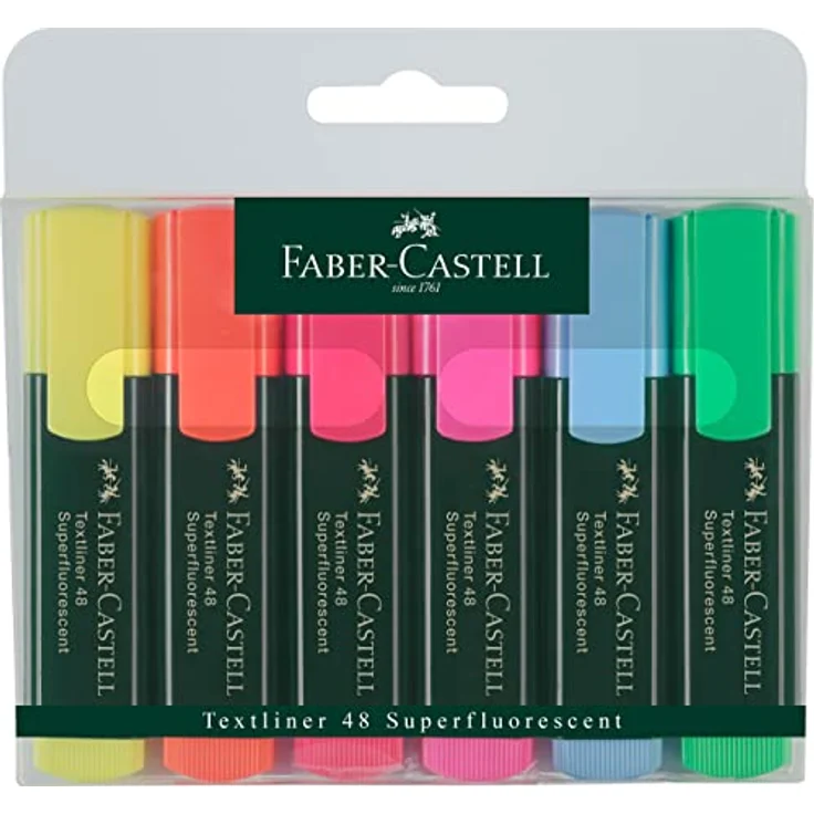 Faber-Castell 154806 - Textmarker Set TL 48, 6er Etui, Neon Farben, mit langlebiger Keilspitze, Strichbreite 1 - 5 mm, nachfüllbar – Bild 1