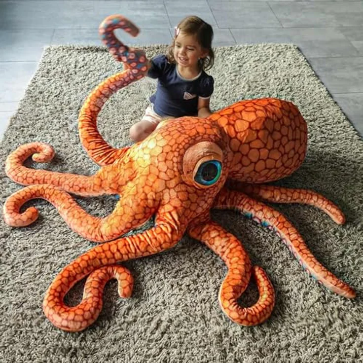 mikamax Riesiger Oktopus Kuscheltier, 150 cm XXL Plüschstofftier mit realistischen Augen, beschwertes Meerestier, hypoallergen, für Kinder – Bild 3