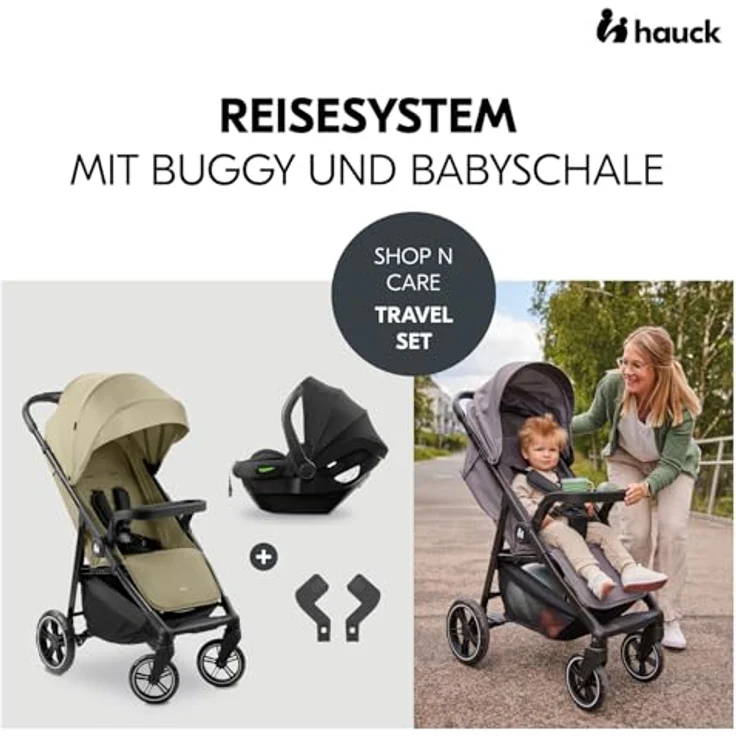 hauck 2in1 Kinderwagen Set Shop N Care Travel Set inkl. Buggy und Babyschale, Liegefunktion, Getränkehalter & Tablett, UV-Schutz 50+ (Olive) – Bild 2