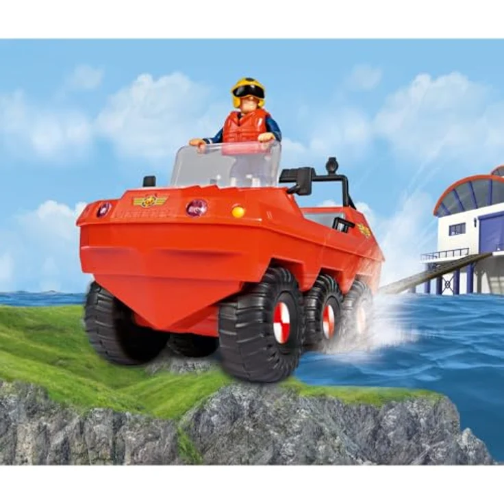 Simba 109251051038 Feuerwehrmann Sam Hydrus Mit Figur 20 cm Offizielles lizensiertes Feuerwehrfahrzeug, fährt mit 6 Rädern und schwimmt auf dem Wasser – Bild 2