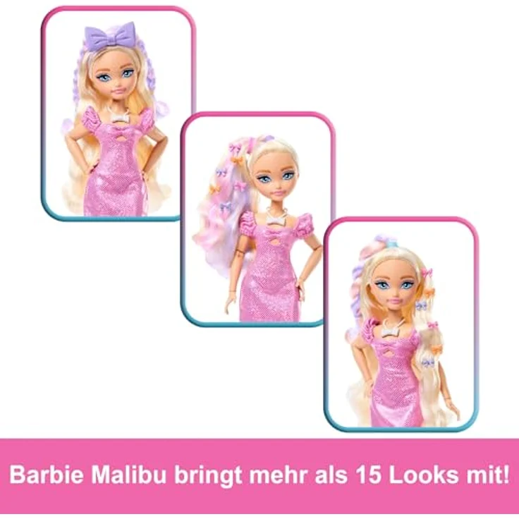 Barbie Dream Besties Anziehpuppe, "Get Ready With Me" Malibu, Haarspiel Puppe mit Bademantel und Make-up-Palette – Bild 4
