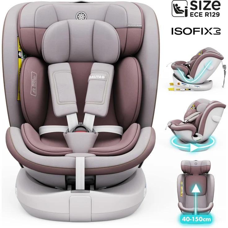 Daliya® ROTAZIONE I-Size Kindersitz, Autositz, Babyschale in Pastellrosa, mit 8-stufiger Sitzneigungsverstellung und höhenverstellbarer Kopfstütze bis 12 Jahre, ab 36 kg, ab Geburt geeignet – Bild 1