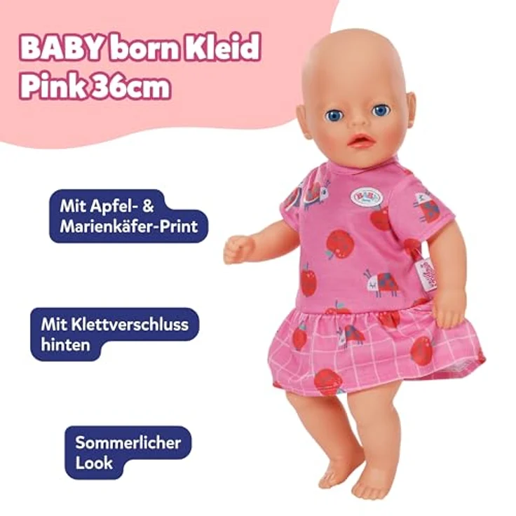 BABY born Kleid pink mit Äpfeln und Marienkäfern, kniefreies Sommerkleid für 36cm Puppen, leicht anzuziehen, Modell 839232 von Zapf Creation – Bild 3