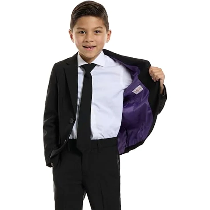 OppoSuits Boys Black Knight, dreiteiliger Anzug für Kinder in Schwarz, Slim-Fit mit Jacket, Hose und Krawatte – Bild 6