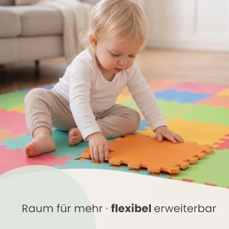LittleTom Puzzlematte, 18-teilige Baby Spielmatte, 30 x 30 cm, beidseitig verwendbar, wasserfest und antiallergen – Bild 8