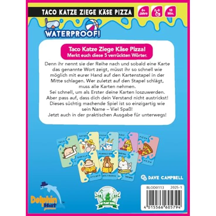 Blue Orange Taco Katze Ziege Käse Pizza Waterproof, kartenspiel für 2-8 Spieler, ab 8 Jahren, wasserfest und ideal für Strand und Pool – Bild 4