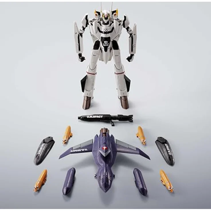 Bandai Tamashii Nations Macross Hi-Metal R Actionfigur VF-0S Phoenix (Roy Focker Use) & QF-2200D-B Ghost Set, 14 cm, beweglich aus ABS, PVC und Metall – Bild 6