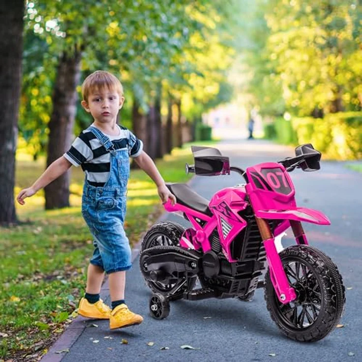 AIYAPLAY 12V Elektro Kinder Motorrad, Kindermotorrad mit Stützrädern und Hupe, für 3-8 Jahre, max. 30 kg, Rosa – Bild 2