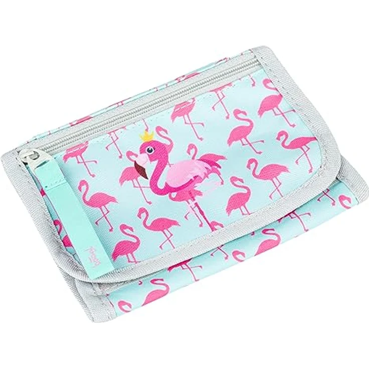 Baagl Brustbeutel Kinder - Geldbörse für Mädchen - Mini Portemonnaie mit Münzfach, rosa Flamingo Design, 14,5 x 8,5 cm – Bild 1