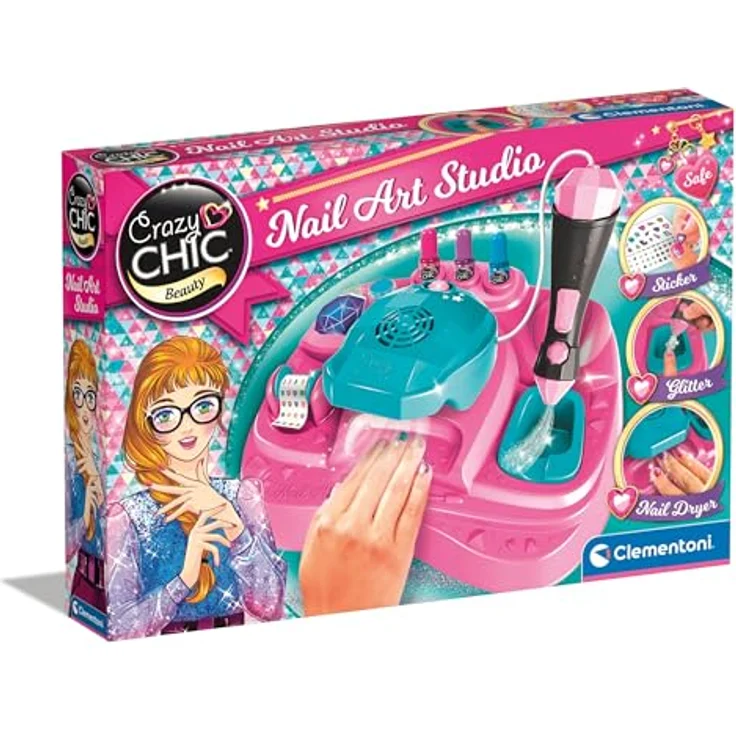 Clementoni® Kreativset Crazy Chic, Superstar Nageldesign mit Nagellack-Maschine, Glitzer und Nagellacktrockner – Bild 1