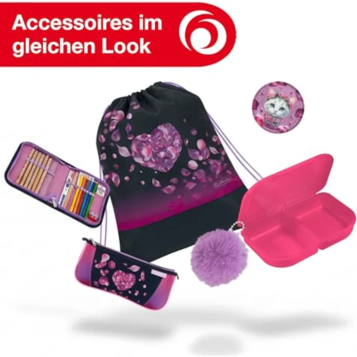 Herlitz Schulranzen FiloActive Plus Blossom Dance Kitten, 6-teiliges Set in schwarz-pink-lila mit ergonomischem Rückensystem und wasserabweisender Imprägnierung – Bild 7