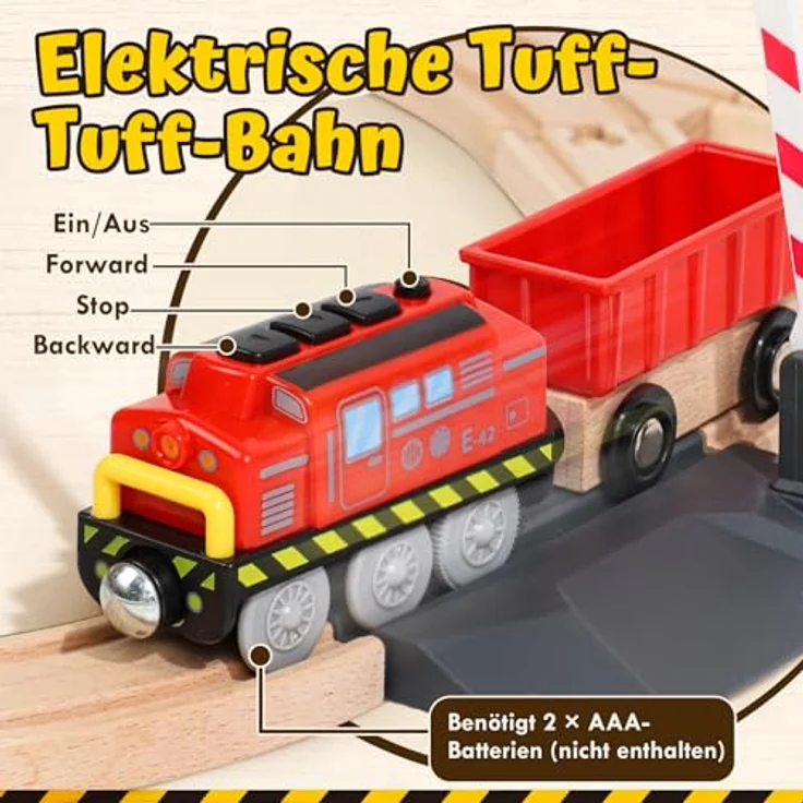 Lehoo Castle Holzeisenbahn Set, 68-teilig mit elektrischer Lokomotive und multifunktionalem Magnetkran, kompatibel mit gängigen Holzeisenbahnen, Holz Spielzeug für Jungen ab 3 Jahren – Bild 3