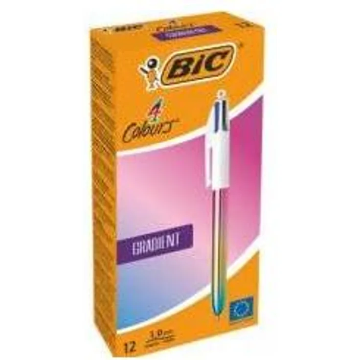 Bic Druckkugelschreiber 4 Colours Gradient, farbig sortiert (Rot, Grün, Blau, Violett), 0,32 mm, 12er Pack