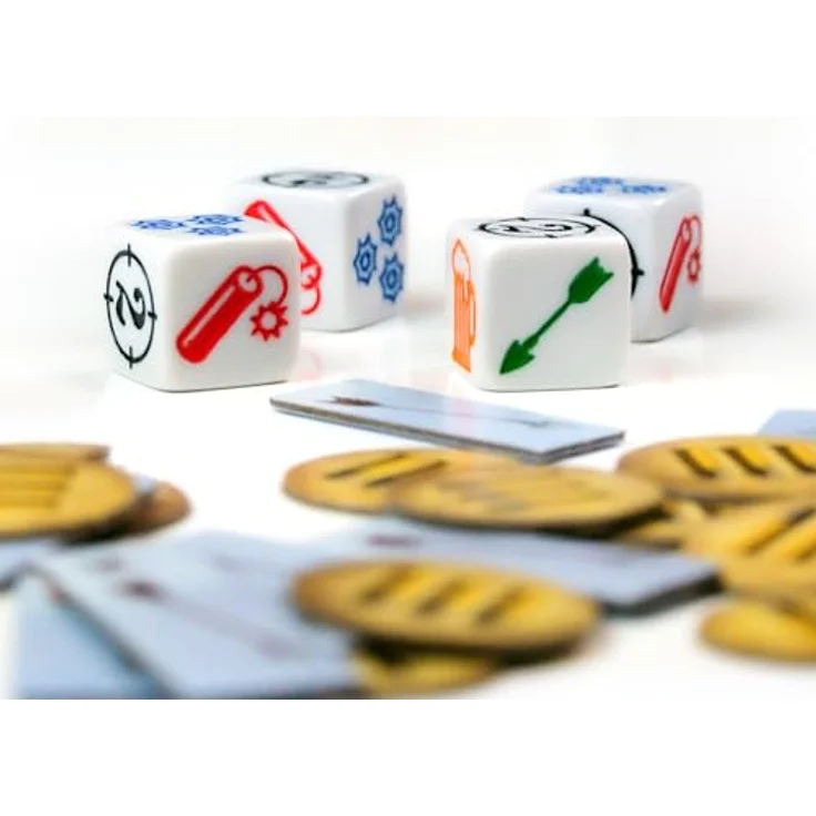 dV Giochi BANG! Das Würfelspiel DVG 9105, für 3 bis 8 Spieler, inklusive fünf sechsseitigen Würfel und neun indischen Pfeilen – Bild 4