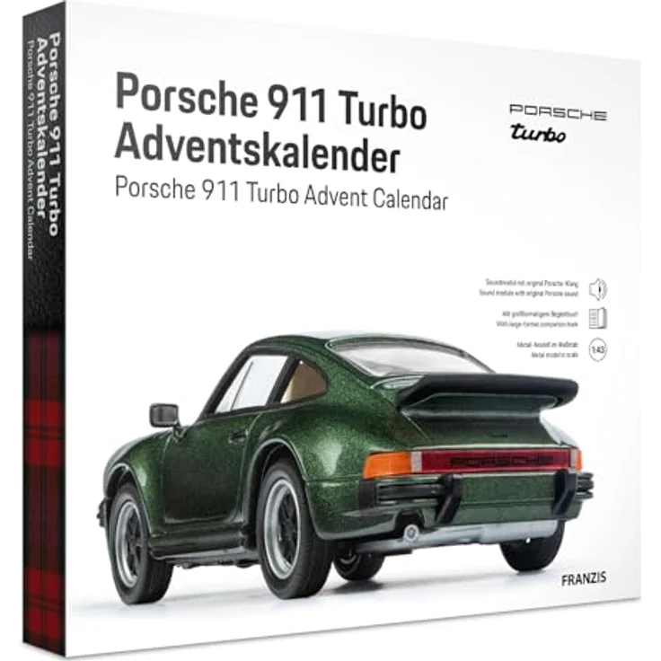 Franzis Verlag Adventskalender Bausatz Porsche 911 Turbo, Maßstab 1:43 in Oakgreen mit Begleitbuch, für Altersklasse ab 14 Jahre – Bild 1