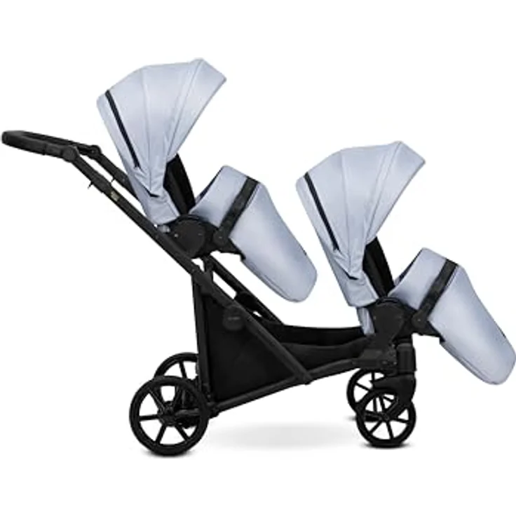 Kunert BRAV DUO 2in1 Doppelkinderwagen, hellblau mit Gelrädern und schwarzem Rahmen – Bild 3