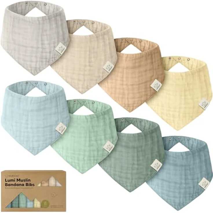 KeaBabies Lumi Muslin 8-Pack Baby Lätzchen, Unisex Bandana Dreieckslätzchen aus 100% Baumwolle, saugfähig & weich, für Neugeborene bis 36 Monate (Mirage)