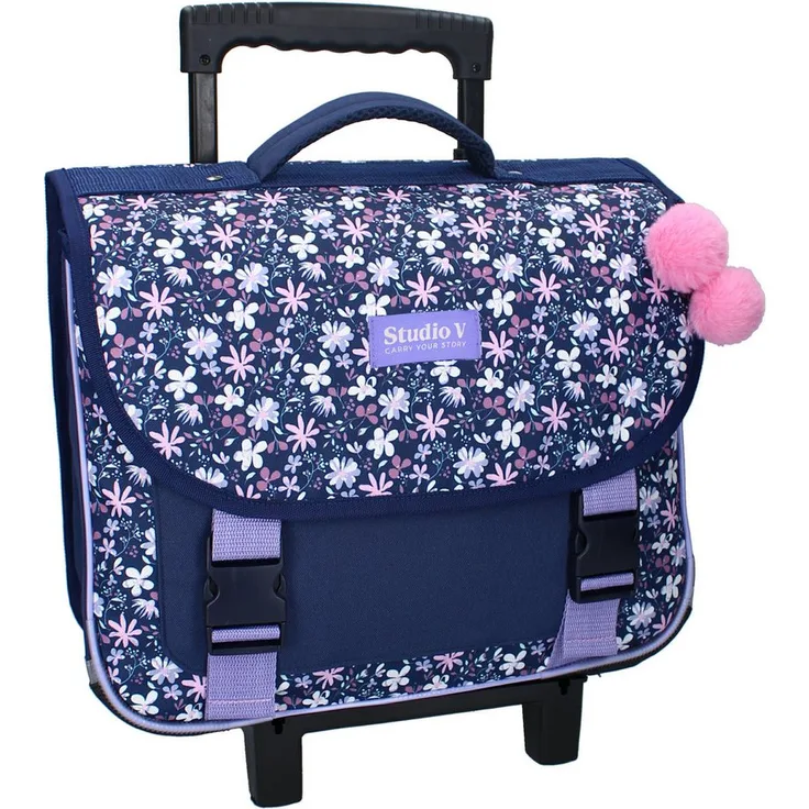 Studio V Schulrucksack Flower Bomb, Trolley Schultasche mit Rollen, 17 Liter, Mehrfarbig, 3 Fächer, 32 × 38 × 14 cm