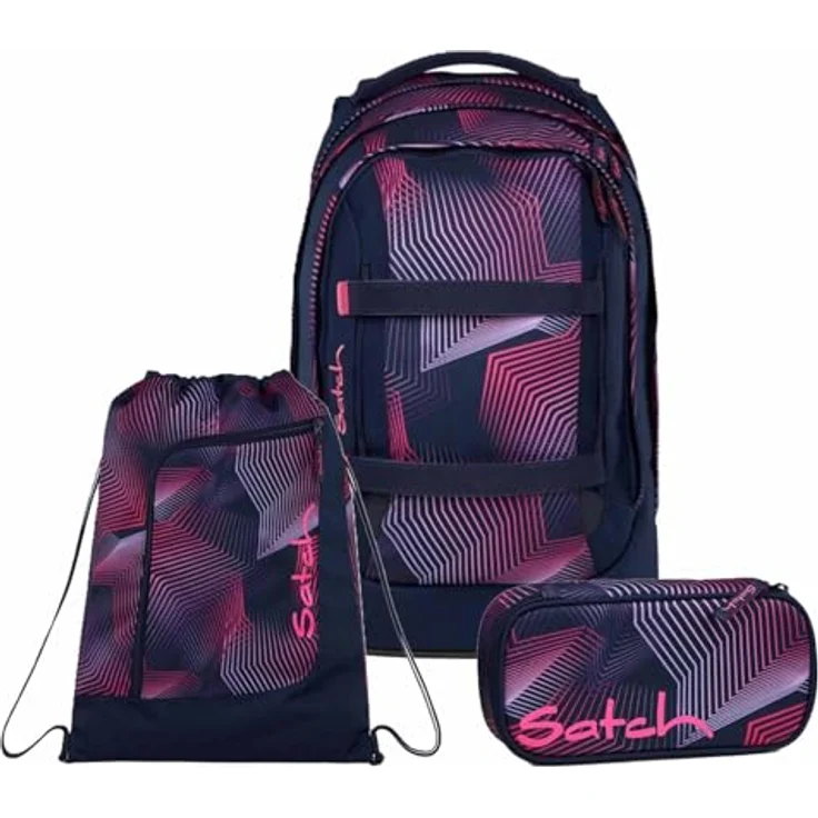 Satch Pack Schulrucksack Set 3tlg. inkl. Schlamperbox und Sportbeutel, 30 Liter Volumen, 3D Soft-Mesh Rückensystem, Seismic Pink – Bild 1