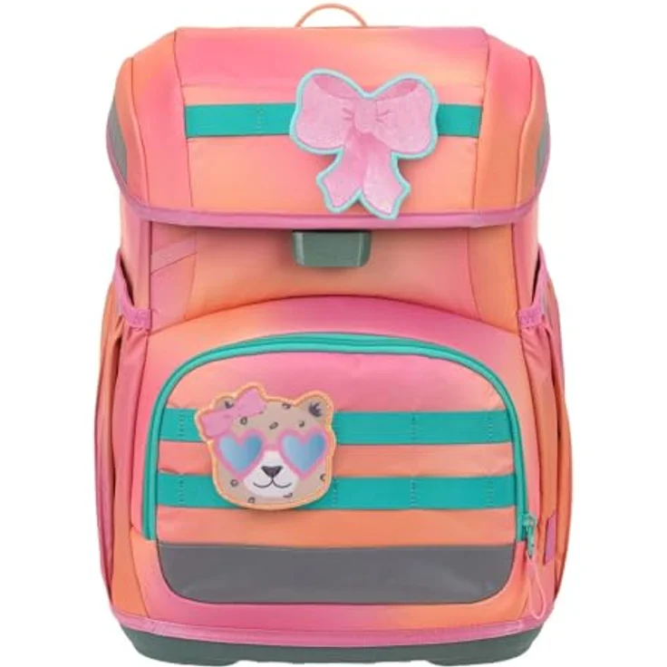 LÄSSIG Schulranzen Set Light Unique, 7-teiliges Schulset mit ergonomischem Tragesystem, geräumigem Hauptfach, Regenhülle und reflektierenden Elementen, Sunset Pink apricot – Bild 2